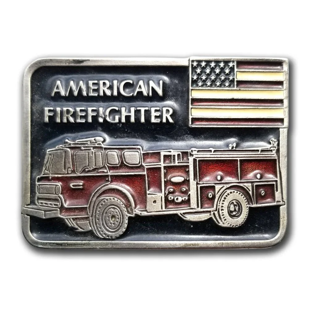 Vintage Belt Buckle American Fire Fighter Fire Department Fire House Fire Engine